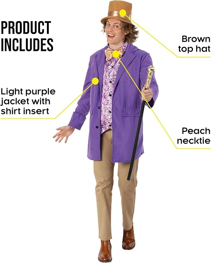 fun shack Mens Chocolate Factory Costume, Mens Chocolate Factory Owner Costume, Book Character Costumes For Adults, Large - Image 1